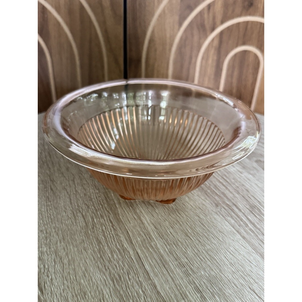 Hazel Atlas Pink Depression Ribbed Glass 7" Bowl Candy Trinket Dish Rolled Edge